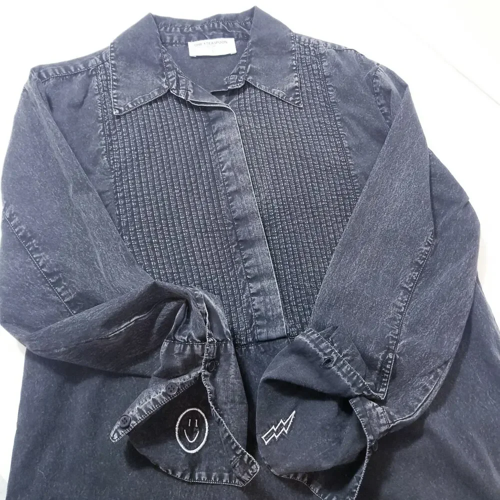 One Teaspoon Stand By Black Chambray Pintuck Shirt Dress - Picture 10 of 14